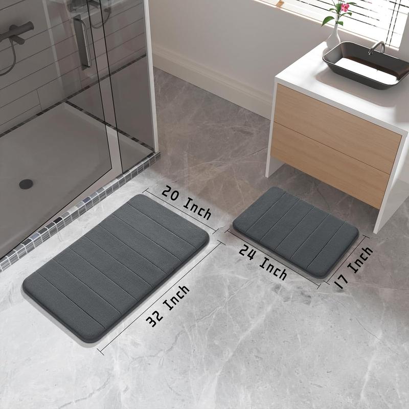 Yimobra Bathroom Rugs Sets 2 Piece, Soft Absorbent Memory Foam Bath Mats Set, Dry Fast Bath Mat, Machine Washable Bath Rug Set for Bathroom, 17x24+31.5x19.8 Inches, Dark Gray