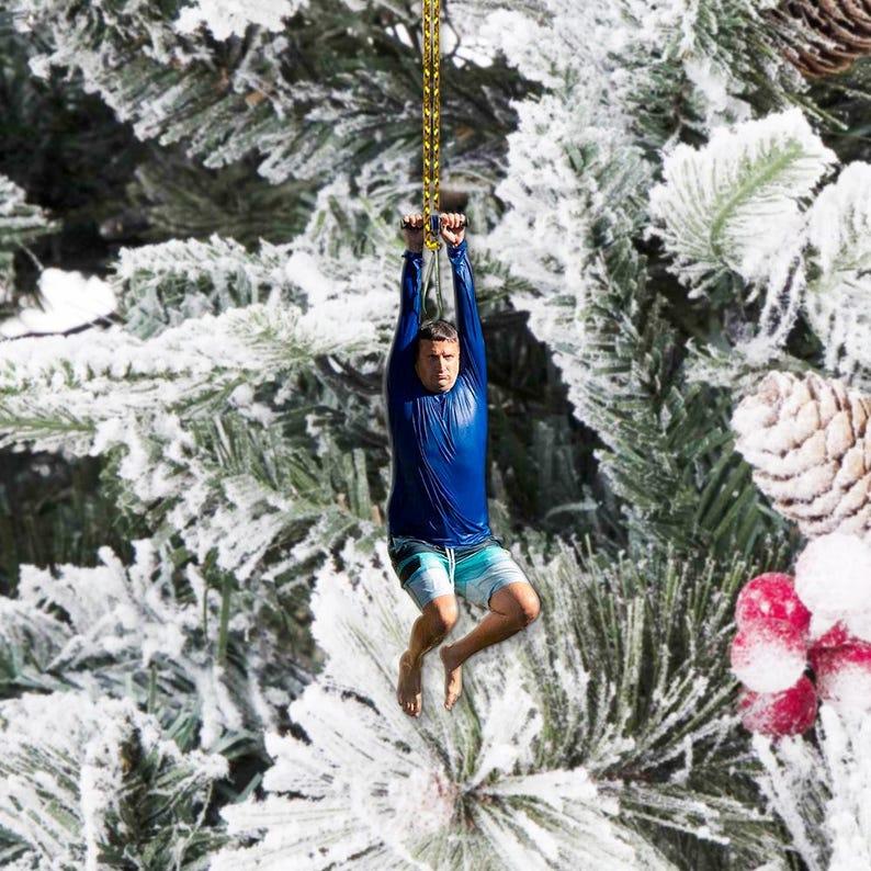 GlitterPinkCamo Tim Robinson on a Zipline ITYSL Funny Meme Gift Christmas Tree Hanging Ornament; Meme Xmas ornament decor, funny sign decor; ITYSL Fan gift