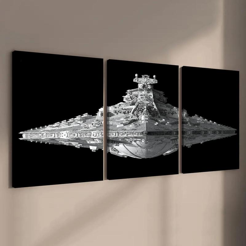 Wooden Framed Canvas Painting, 3 Counts set Modern Dream Spaceship Pattern Wall Art, Wall Decor for Home Living Room Bedroom Office