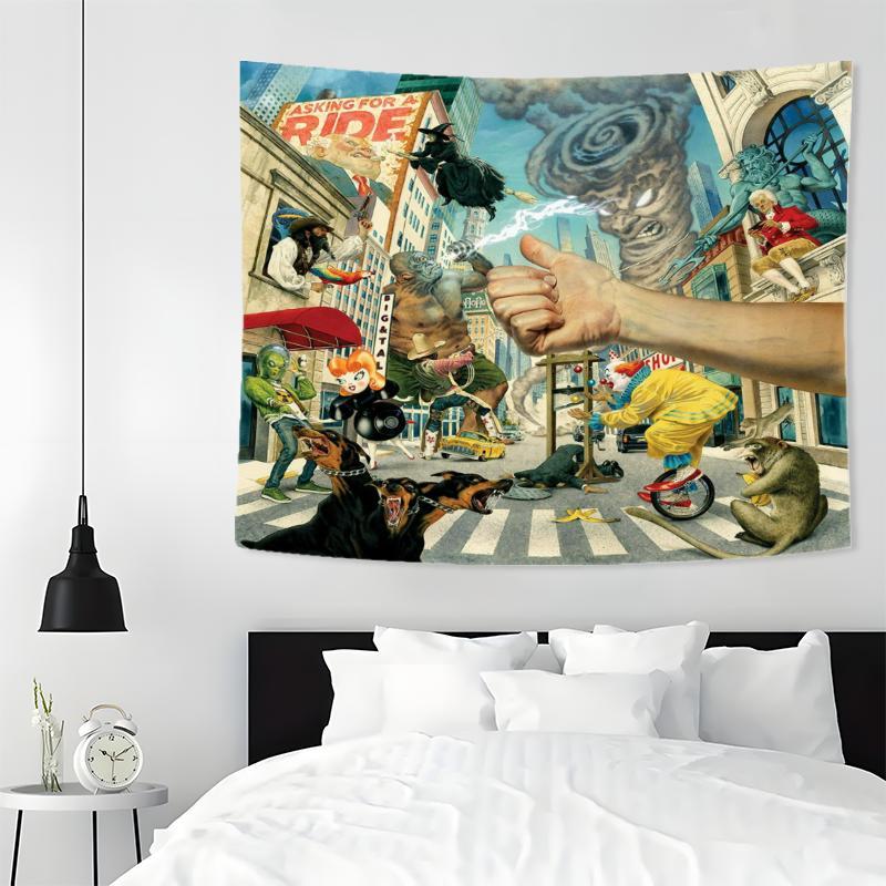 Surreal Urban Chaos Pattern Tapestry, Aesthetic Wall Hanging Decor, Polyester Tapestry for Bedroom Home Office Decor, Home Accessories