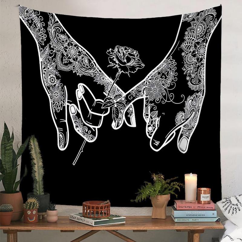 Hand & Rose Print Tapestry, 1 Count Modern Aesthetic Wall Hanging Tapestry for Living Room Bedroom Dorm Room Home Decor, Birthday Gift