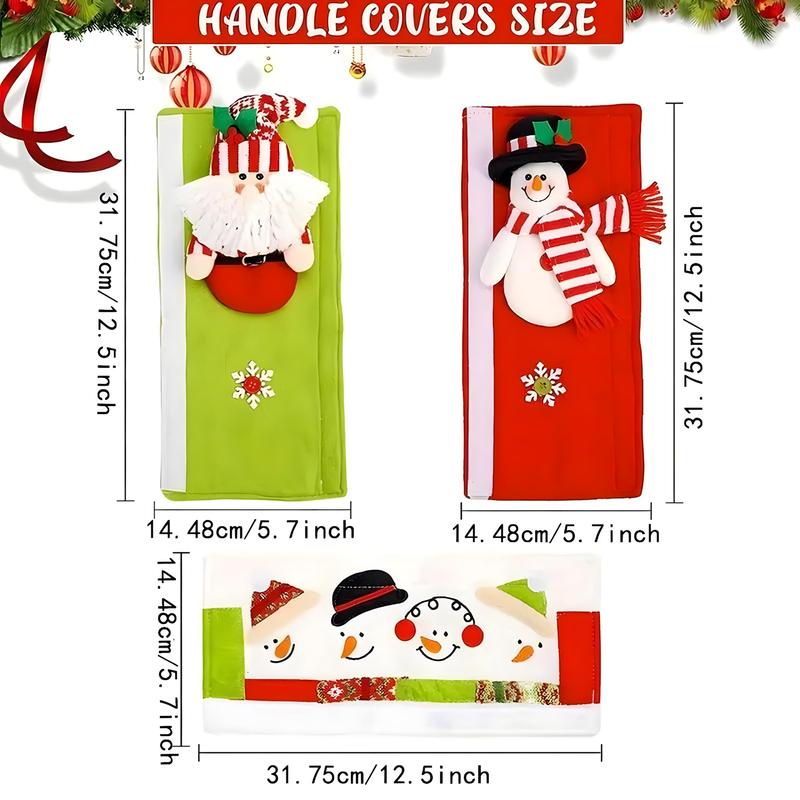 Christmas Themed Refrigerator Handle Cover, 3 Counts set Snowman & Santa Claus Design Refrigerator Door Handle Cover, Kitchen Appliance Decoration Set for Festival Party Holiday