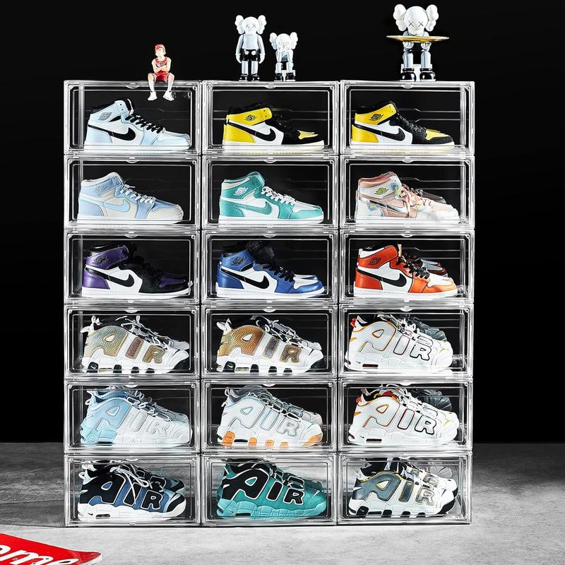 10 Pack Acrylic Shoe Display Boxes with Lids - Dustproof Transparent Case Containers Organizer for Sneakers, Heels, Up to Size 14  Plastic shoe box