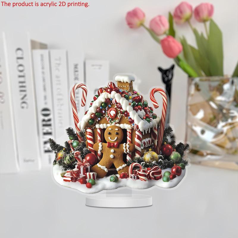 Gingerbread House Design Acrylic Ornament, 1 Count Cartoon Themed Desktop Decoration, Festive Decorations for Home Living Room Bedroom